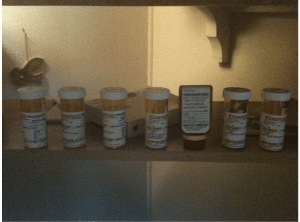 Brett's cabinet case full of medicine